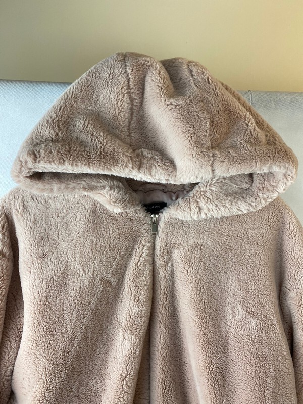 New Look Dusky Pink Hooded Zip Lined Size S Teddy Coat with Pockets gallery