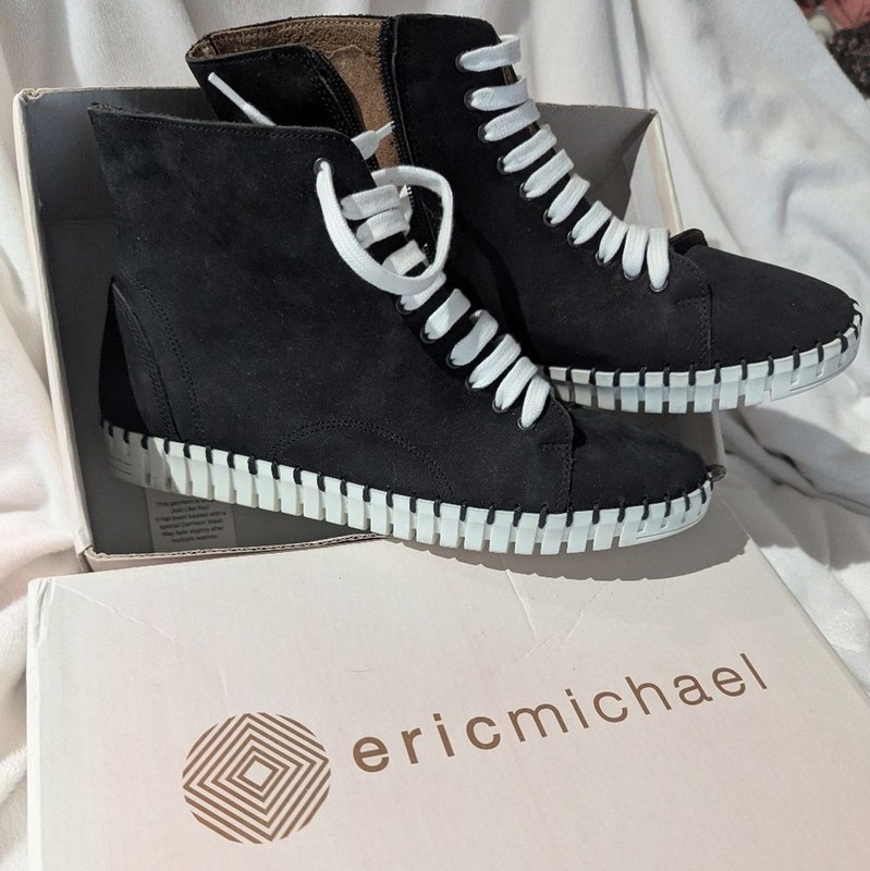 Black suede Eric Michael Sneakers with White Laces Sz 38