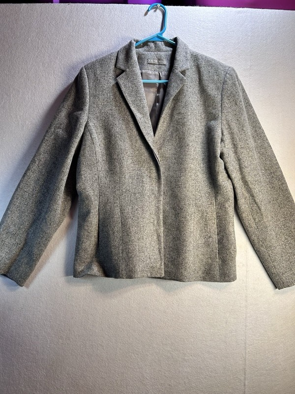 Kate Hill Women’s Gray Solid Blazer Jacket Button Short Long Sleeve 12