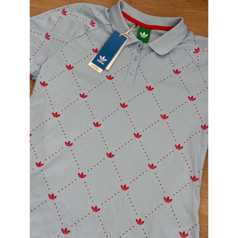 NWT Women's Adidas Originals Trefoil Novelty Polo - Medium - Sky Blue/Scarlet gallery