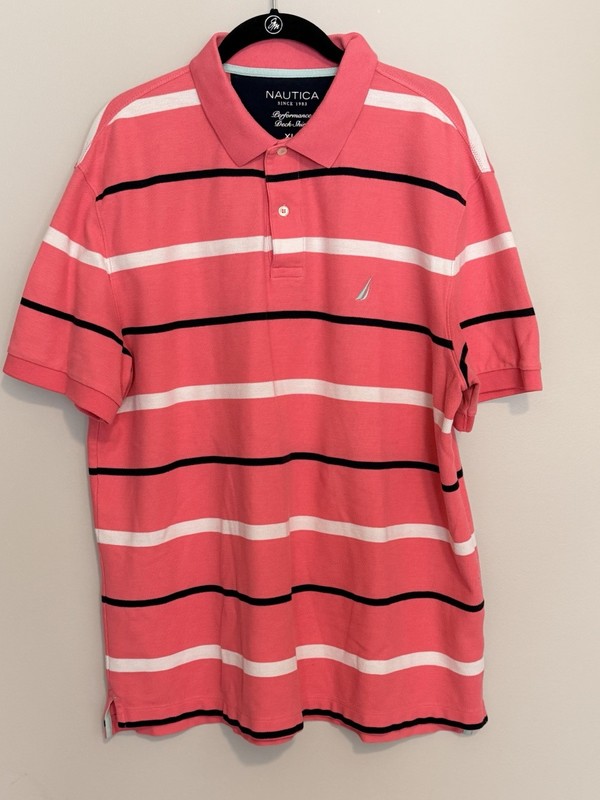 Nautica Performace Deck Shirt XL Pink with Stripes