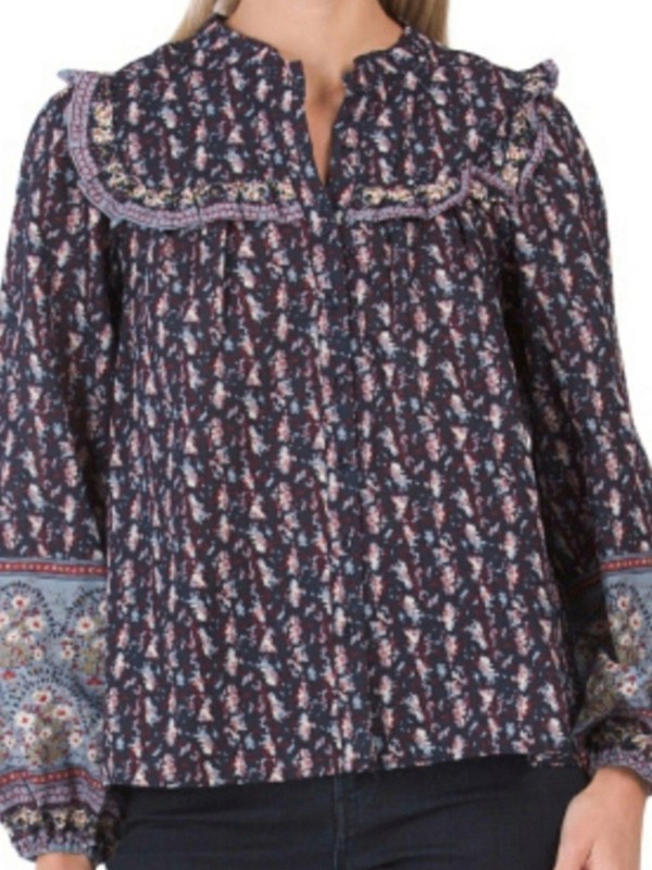 Joie Bohemian Peasant Ruffle Floral 100% Cotton Top XL gallery