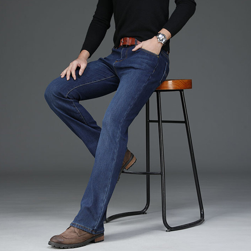 Men Fleece Lined Stretch Denim Pants Bootcut Jeans Trousers Winter Thermal Blue gallery