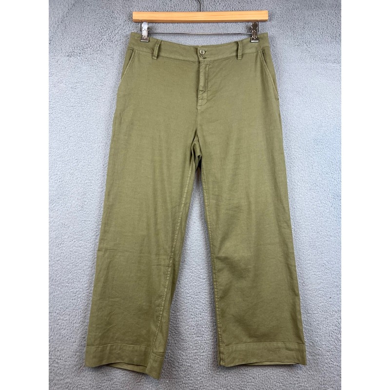 Bella Dahl Olive Green Wide Leg Linen Blend Pants Size 29 High Rise Trousers