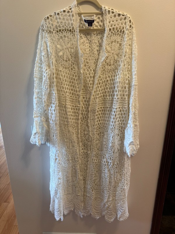 Roaman’s Crochet Lace Duster Cardigan Womens 1X 22/24 White Boho