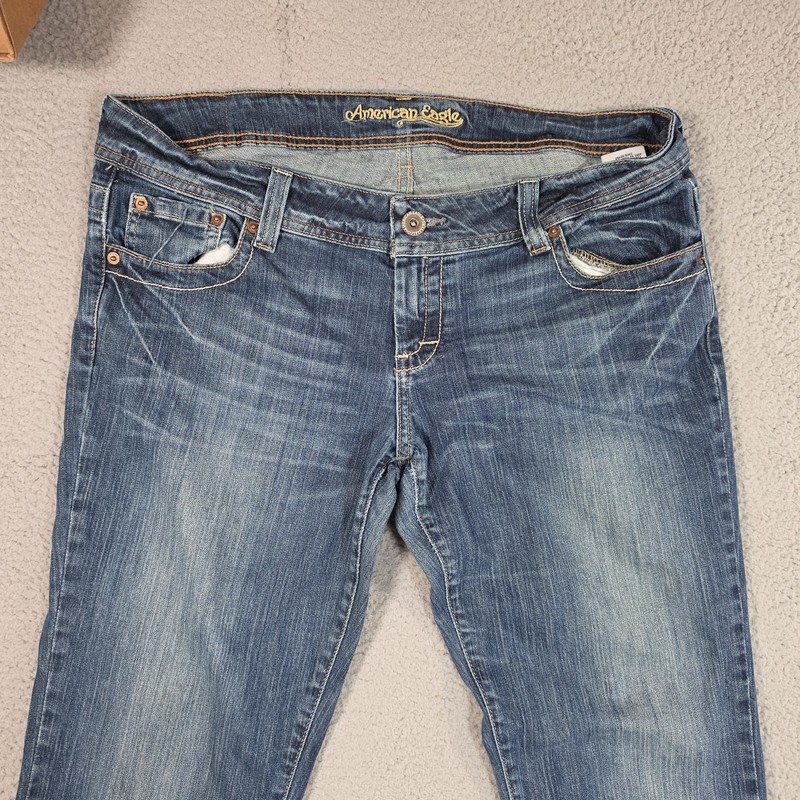 American Eagle AE Artist Flare Jeans Womens 14 LONG Blue 34X33 Low Rise Stretch gallery