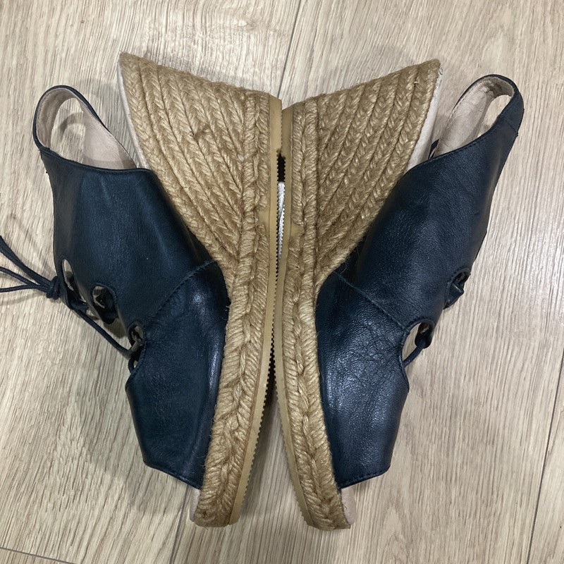 Eric Michael Handmade On Spain Leather Upper and Lining Black Wedge Sandals 8.5 gallery