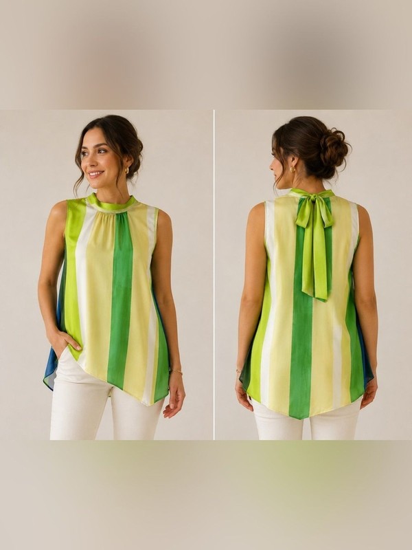 (E1) Zara sleeveless asym tunic top with straps and a bow at the back in satin M