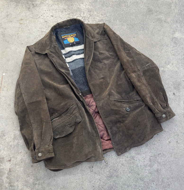 Adventure Bound Men’s Brown Leather Jacket L Mid-Length Lined Zip/Button