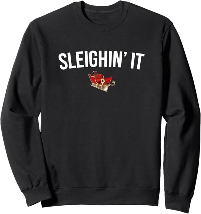Hanes Men’s Christmas Sleighin’it Funny Graphics Print Crew Neck Casual Loose,XL