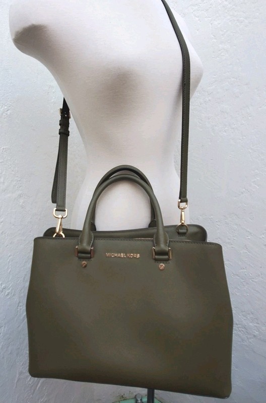 Michael Kors Sutton LG Crossbody Purse Handbag Olive Green Saffiano Leather