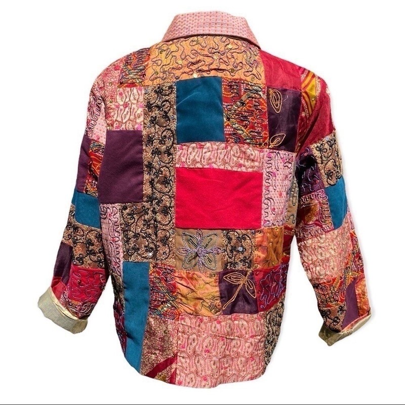 Vintage Alex Kim Wearable Art Patchwork Colorblock Sequined Jacket Petite Large gallery