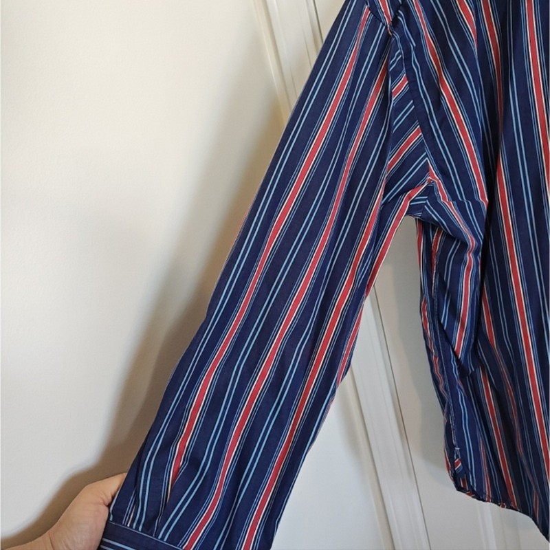 Men 80's Vintage Tommy Hilfiger Navy Blue Red White Striped Button-Down Shirt XL gallery