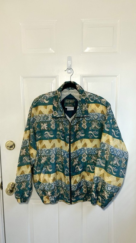 Vintage East West Silks 100% Silk Bomber Jacket Padded Shoulders Aztec Floral M