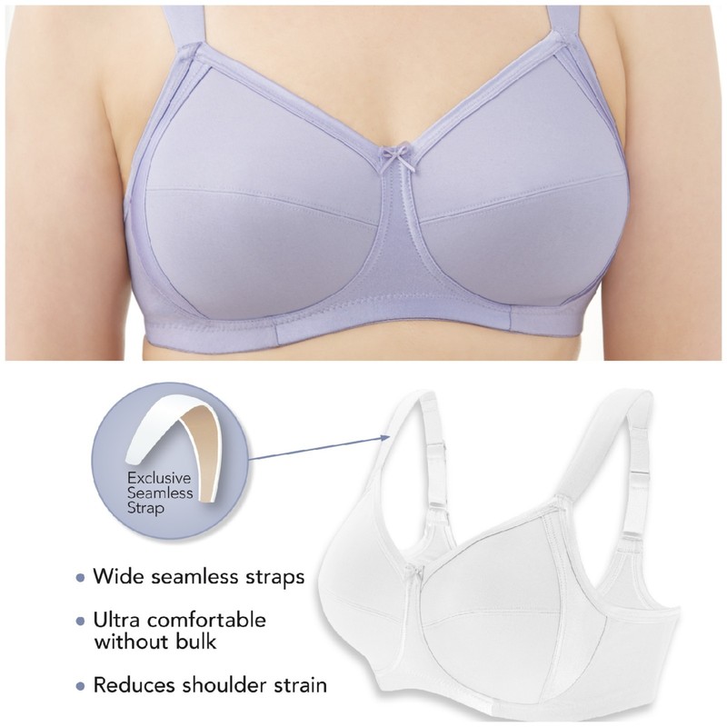 Last Ones! Glamorise Bra 46C (Side Support) SUPER-WIDE-STRAPS ~35% Cotton Purple