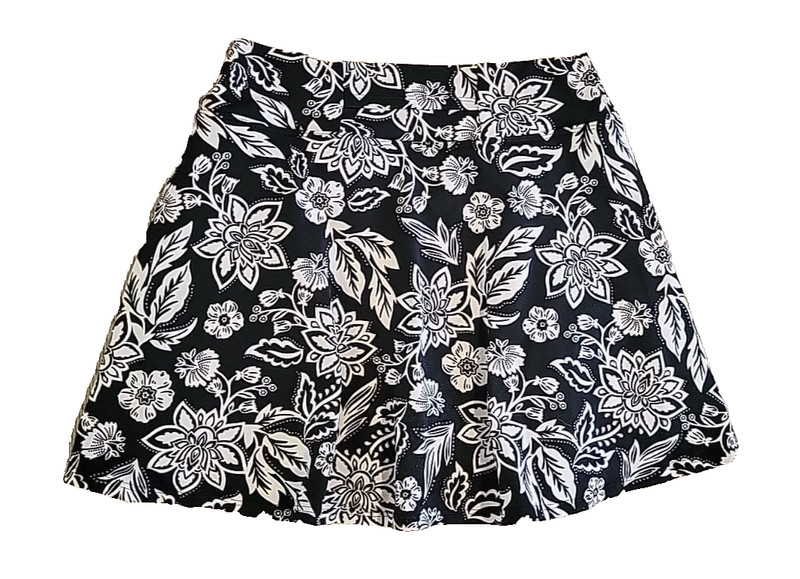 Dona Jo Donajo Flirty tennis skort floral black Skirt front pleats Sz 2 , Large gallery
