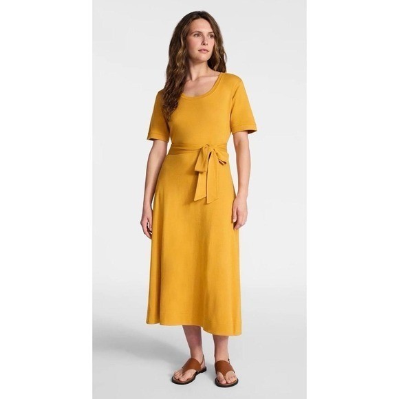 Women’s Cotton Tie Front Midi Dress with Short Sleeves, Size XS. Boho preppy