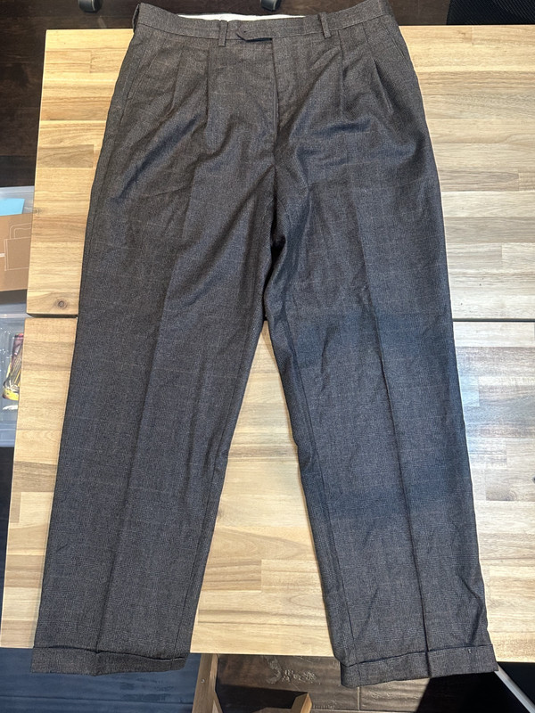 Ralph Lauren Glen Plaid Pleated Dress Pants Mens 34×32 Brown Cuffed