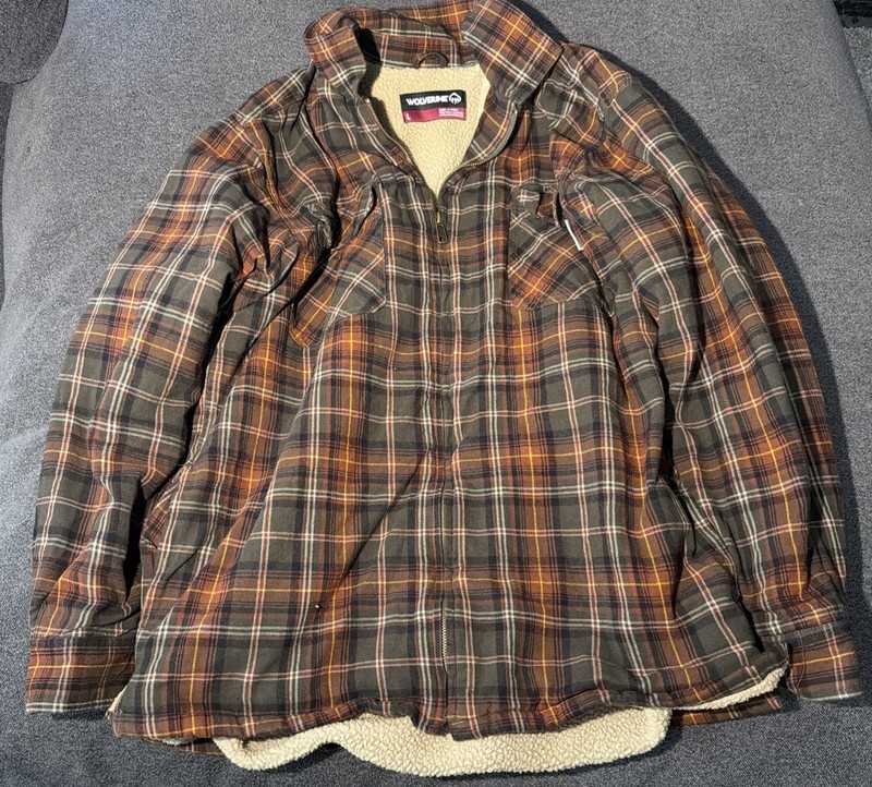 Wolverine Jacket Sherpa Lined Flannel Full Zip Workwear Mens Large Plaid