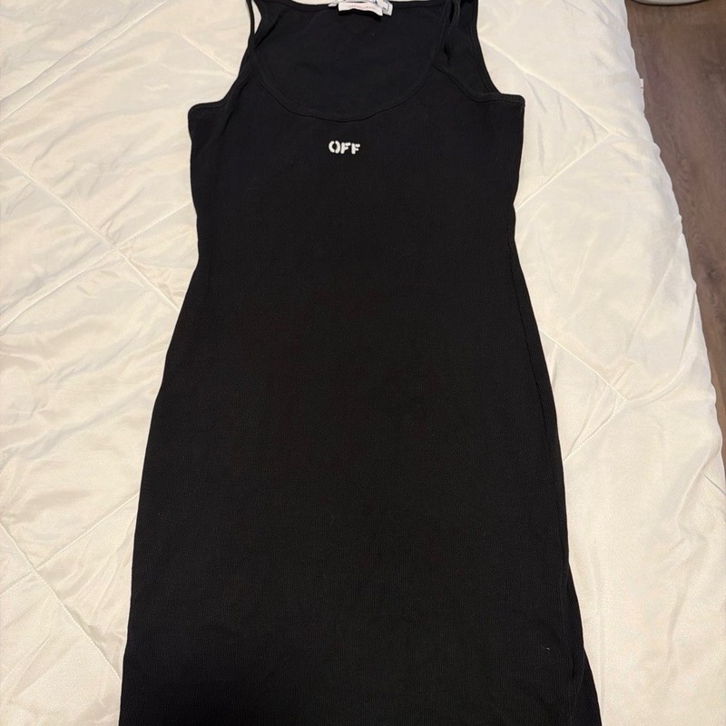 Off-White Black Logo Knit Cotton Stretch Long Sleeveless Tank Dress Size S