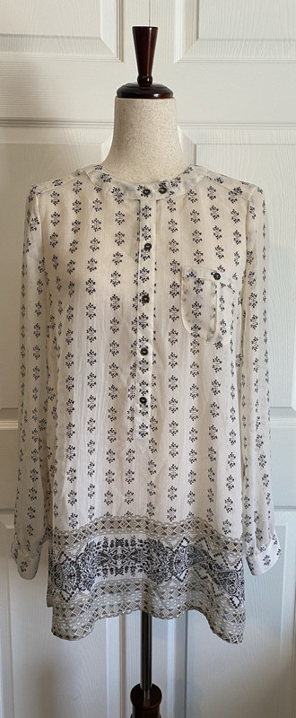 Knox Rose Womens Small Longsleeve Sheer High Low Tunic 1/2 Button Boho Peasant