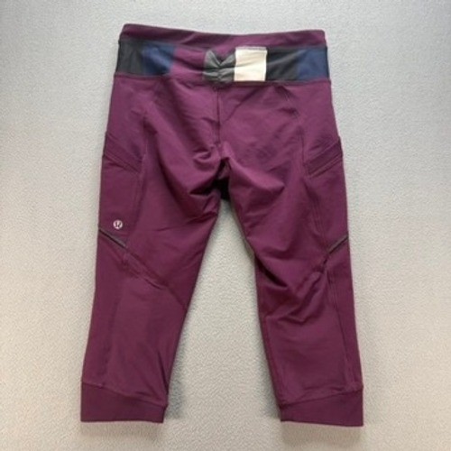 Lululemon Run Inspire Crop II Women 8 Plum Multi Speed Crop Leggings Pockets gallery