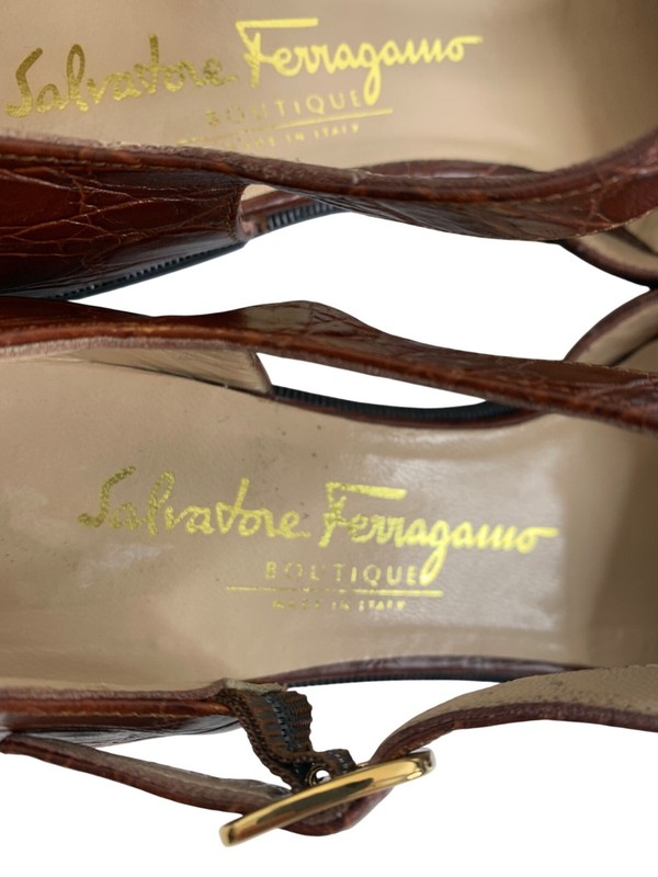 VTG 80s / 90s Ferragamo Boutique Croc Embossed Mary Jane Shoes Flats Sz 7 AA gallery