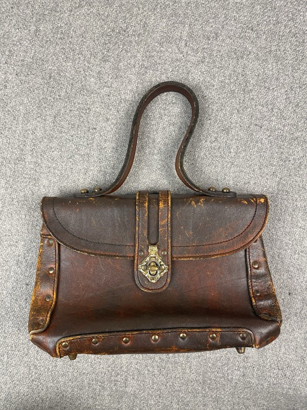Vintage 60 70s John Romain Handmade Leather Satchel Bag Handbag Purse Retro Boho