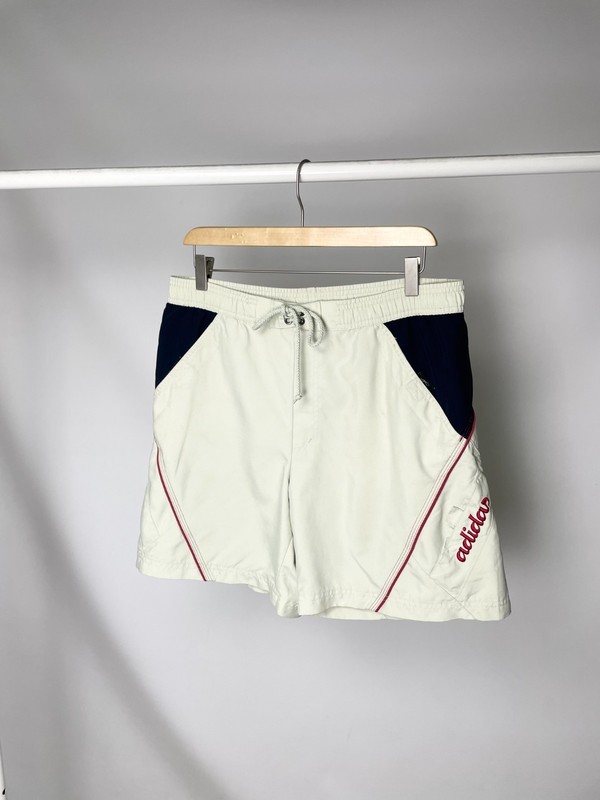 Adidas Vintage ( Size M ) Beige Cream Nylon Beach Shorts Y2k