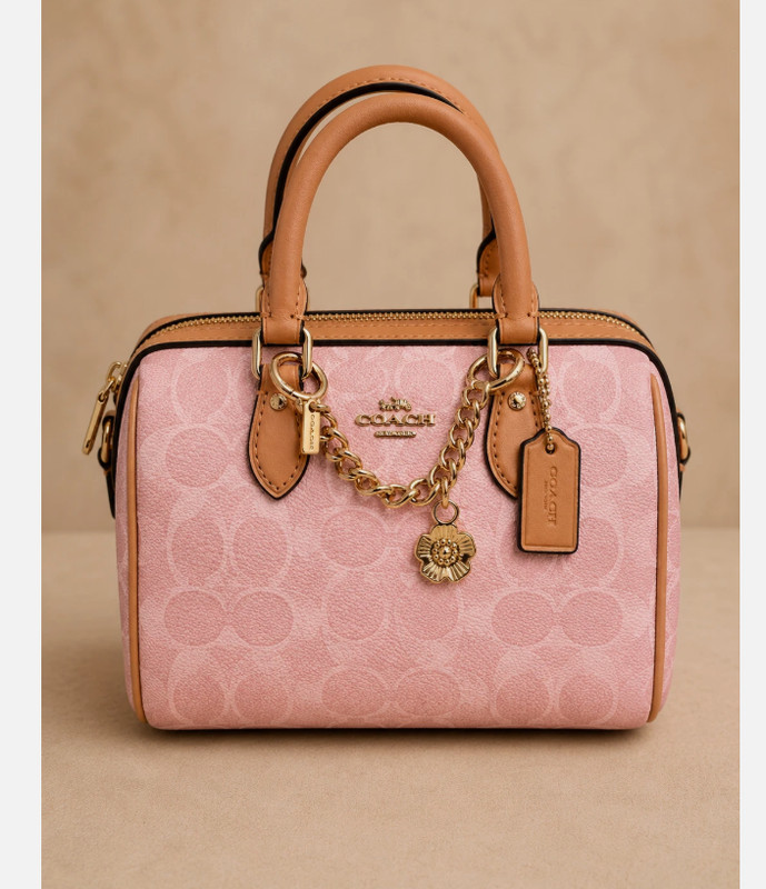 Coach Mini Rowan Crossbody Bag In Signature With Charms in Powder Pink CEK79