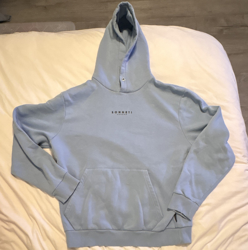 Sonneti Men’s Blue Fleece Pullover Hoodie Logo Pockets Cotton Blend Size L