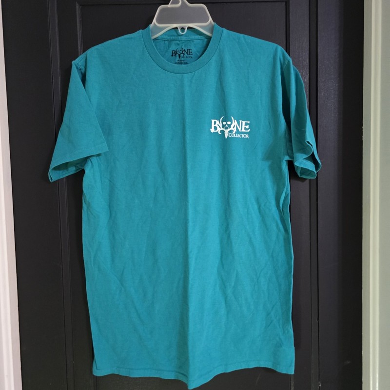 Bone Collector Men’s M Teal Graphic Logo Skull Crew Neck Preshrunk Cotton Tee