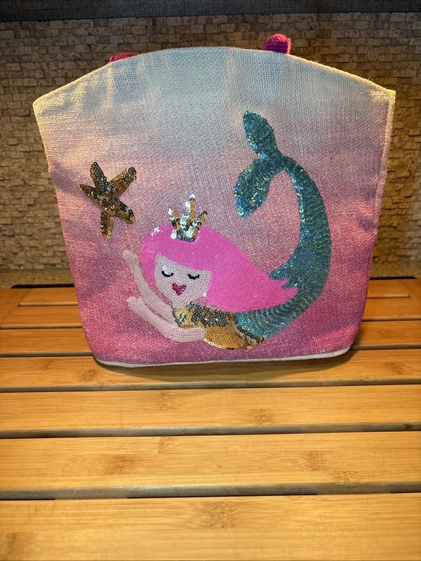 Mud Pie Pink Mermaid Tail Dazzle Starfish Beach Bag Tote Sequin gallery