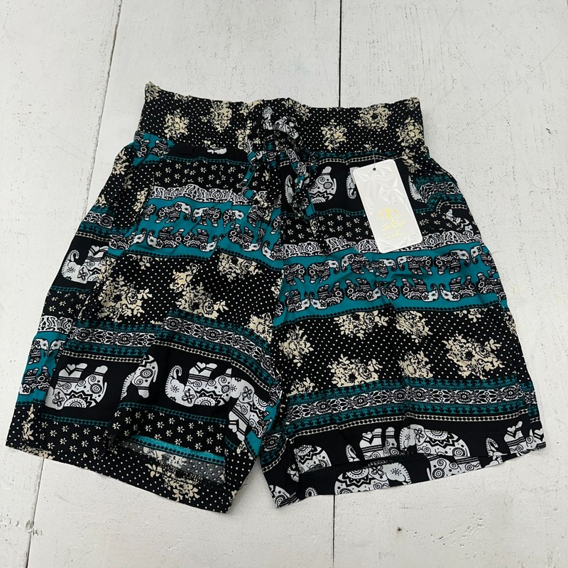 Sasa Fashion Black Blue Multiprinted Belted Boho Shorts Women’s Size L/XL NEW