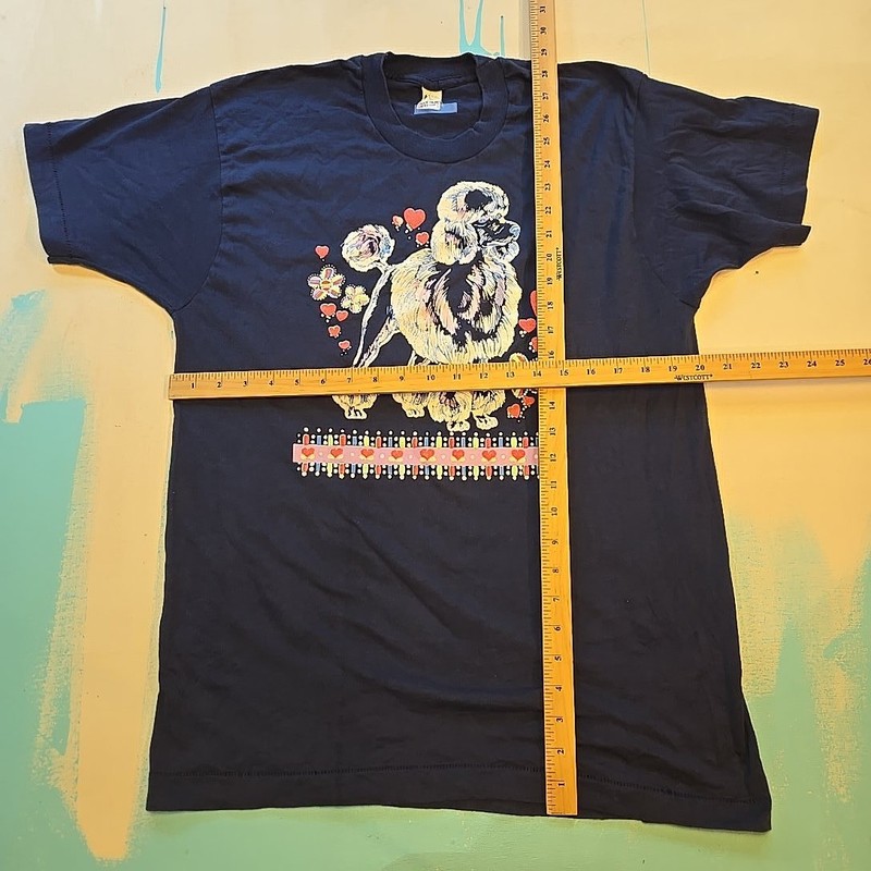 VTG Single Stitch Poodle Hearts T-Shirt Screen Stars XL Navy USA Flowers 1980s gallery