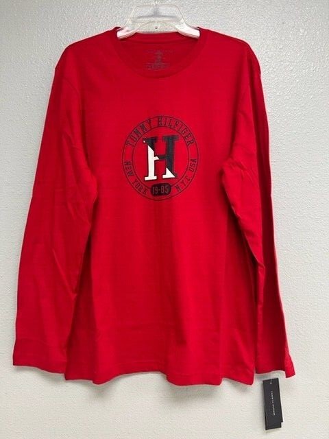 NEW-MEN’S TOMMY HILFIGER LONG SLEEVE LOGO TEE, #09T4214, RED, LARGE $22.50