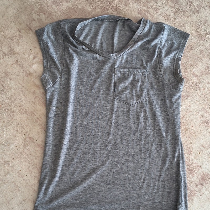 Women’s Gray Solid Knit Scoop Neck Cap Sleeve Pocket Pullover T-Shirt S