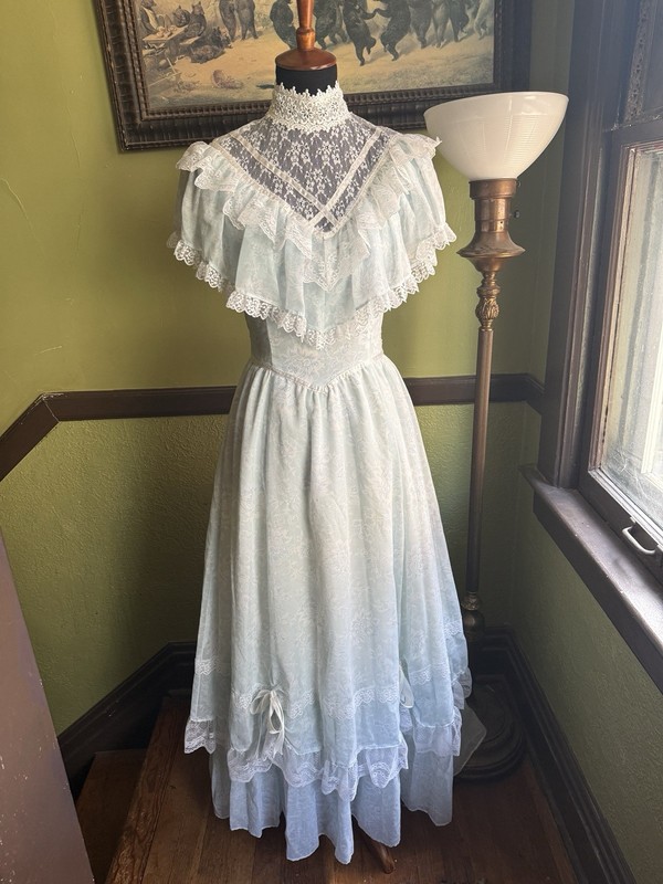Gunne Sax Jessica McClintock Dress Prairie Victorian Style Lace S/XS