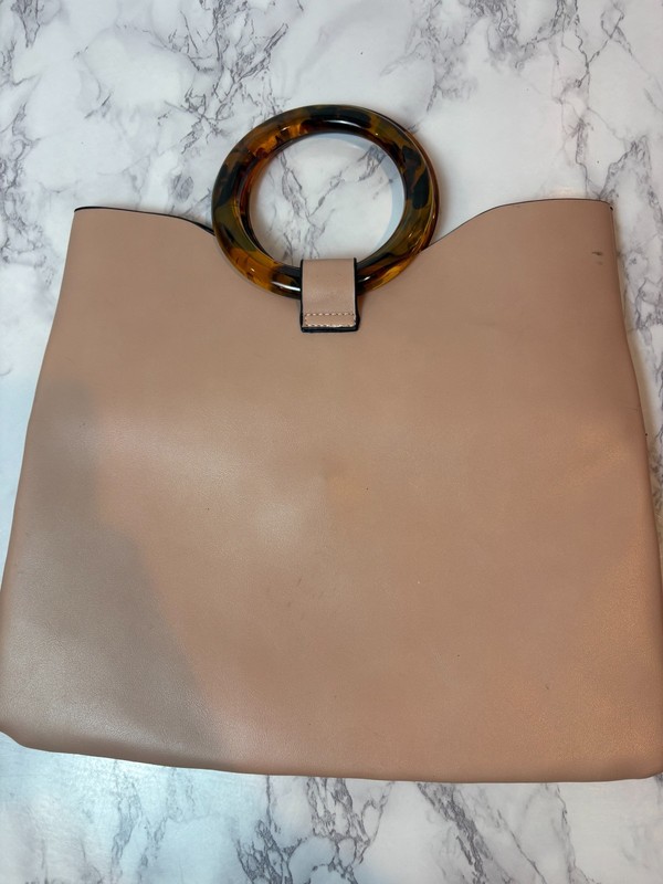 Women's Faux Leather Blush Pink Tote Turtle Shell Hoop Ring Handles gallery