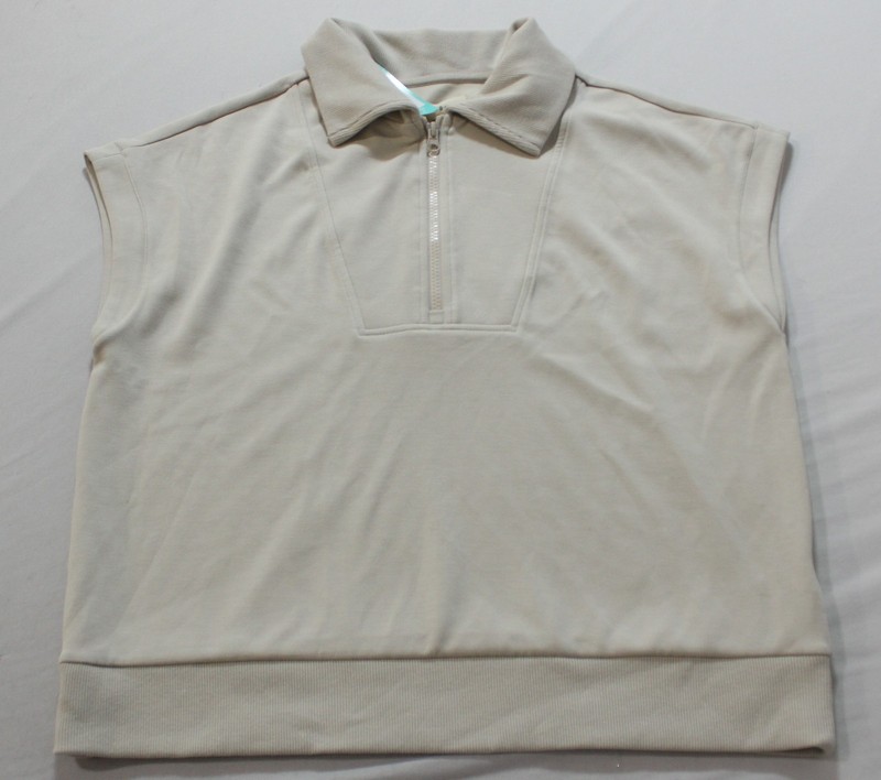 Thread & Supply Women’s Solid Short Sleeve Half Zip Top EJ3 Taupe Large NWT