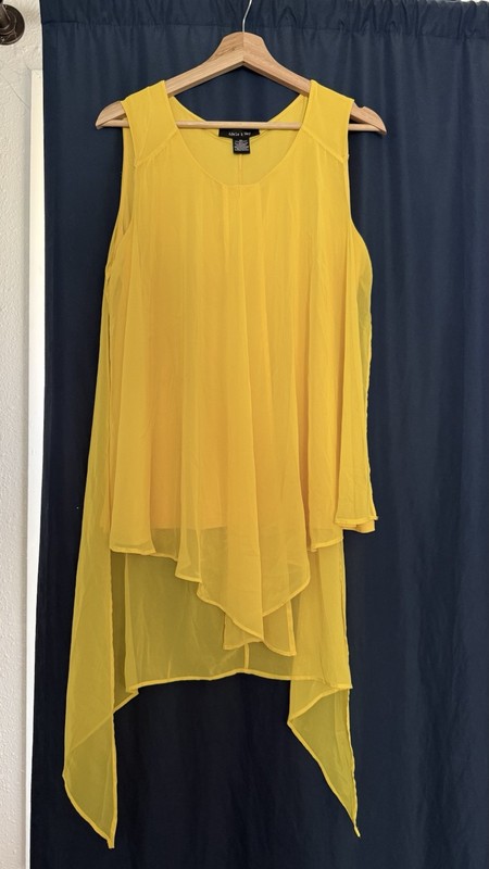 Adele & May Women’s Sleeveless Bright Yellow Blouse Asymmetrical Flutter Hem