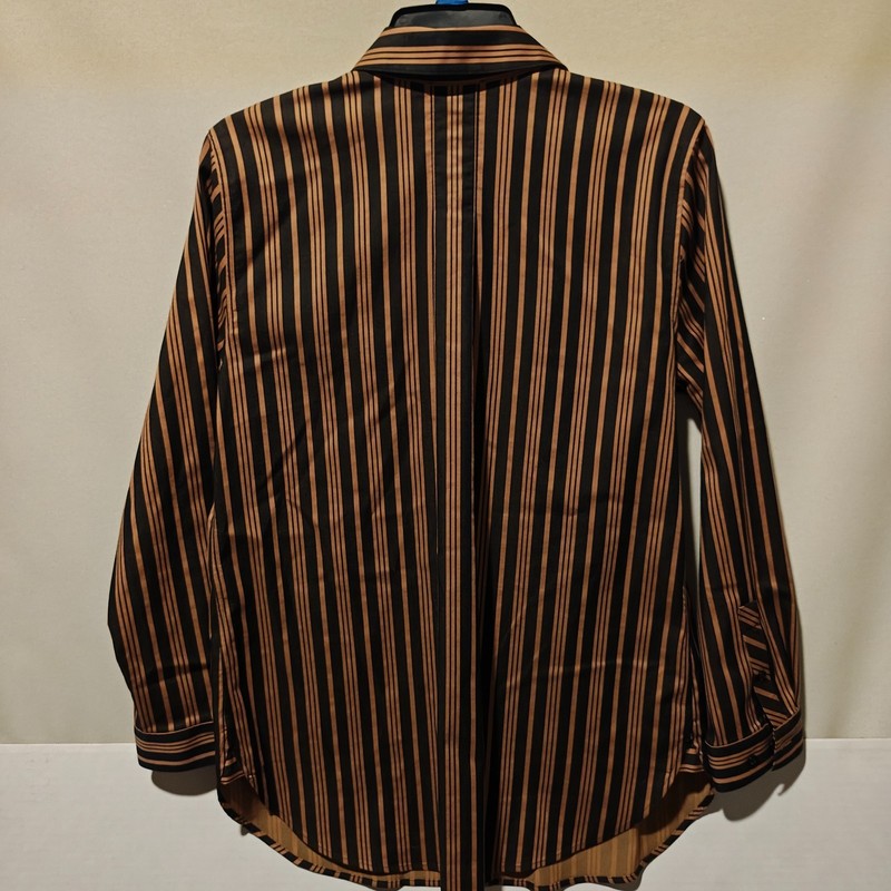 Chicos Striped Button Down Shirt Tunic Womens Size 1 US S Brown Black Long Sleev gallery